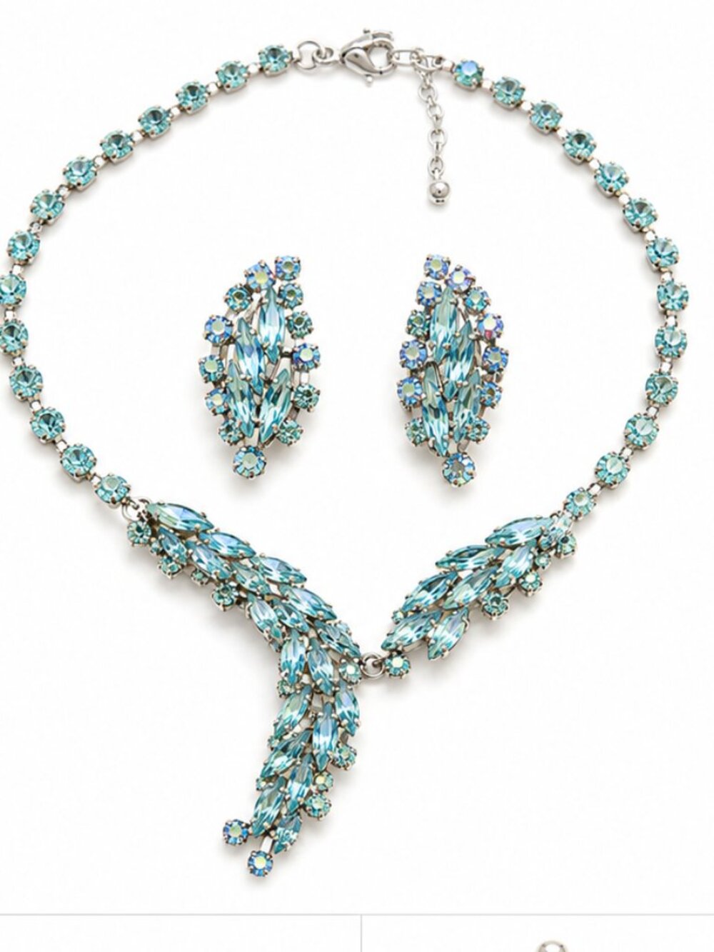 Vintage Rhinestone Necklace & Clip-On Earrings Set | Mid-Century Glamour
